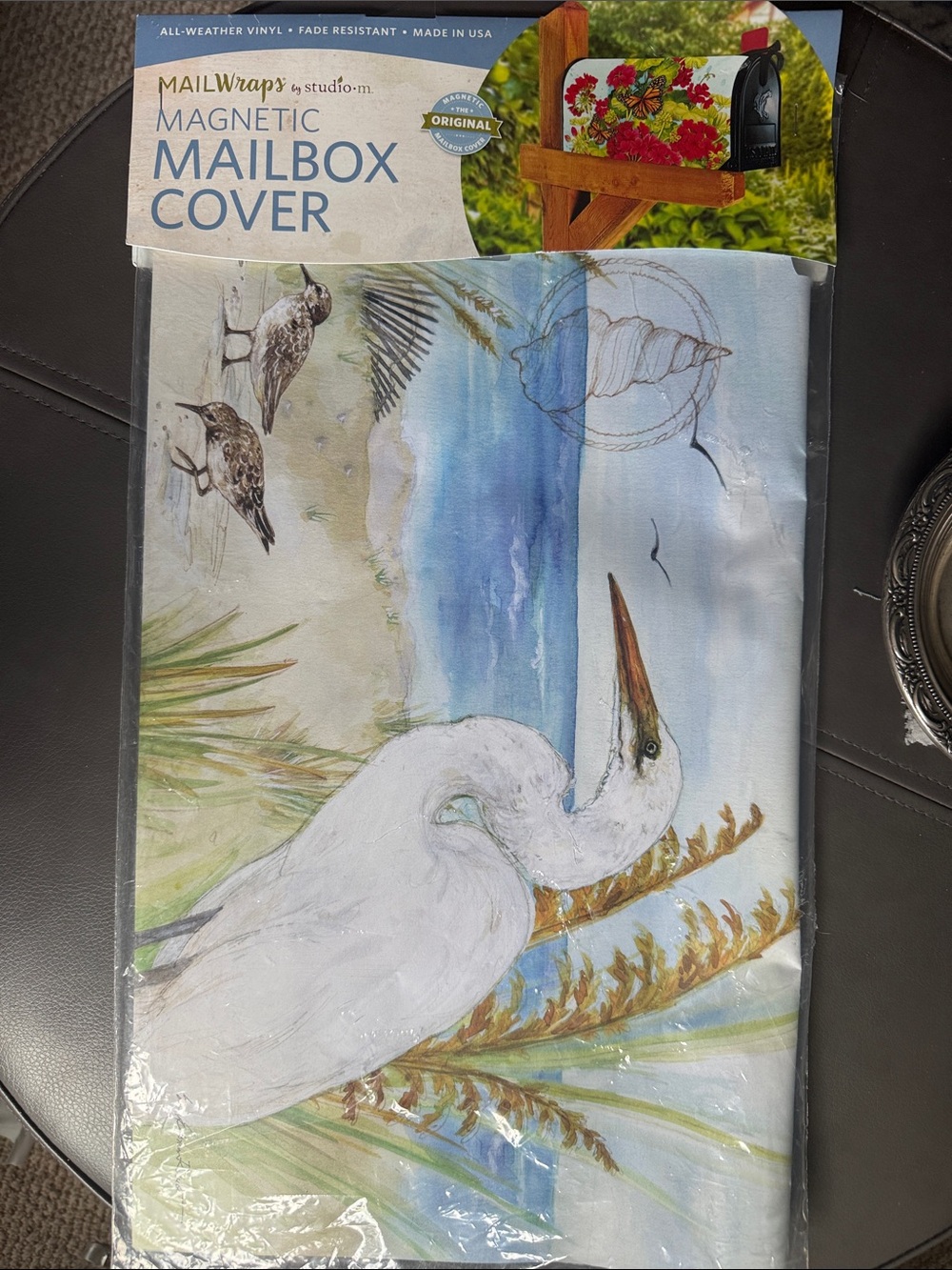 Mailbox Cover Beachy White Egret Birds Coastal Cottage Magnetic Blue & Green NWT